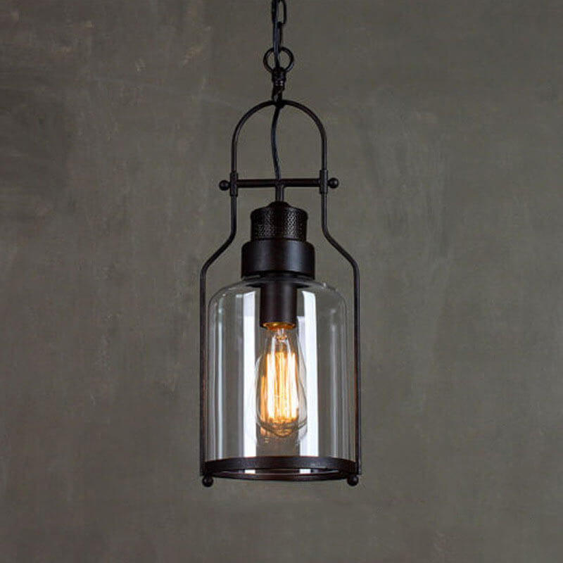 Vintage Industrial Iron and Glass 1-Light Pendant Lamp