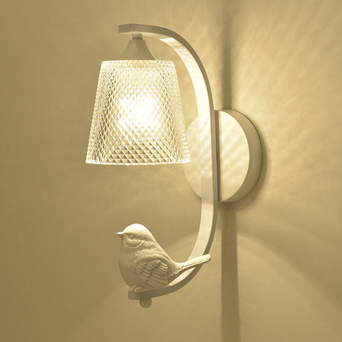 Glass Shade Resin Bird Wall Sconce