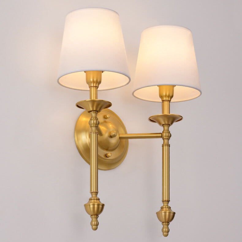 Contemporary Brass Wall Sconce, Fabric Shade