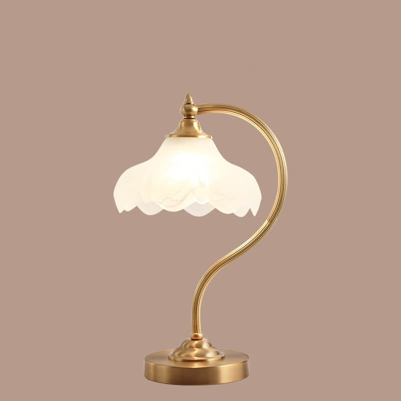 Elegant Vintage Brass Table Lamp with Glass Petal Shade - 1 Light