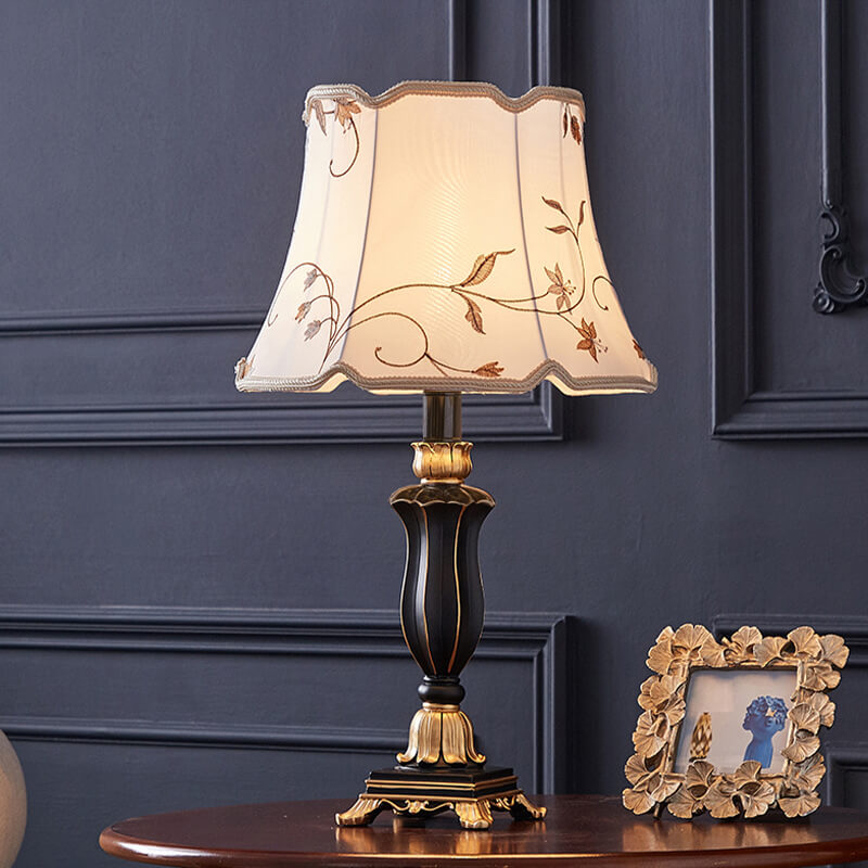 Classic Round Fabric and Resin Table Lamp - 1 Light