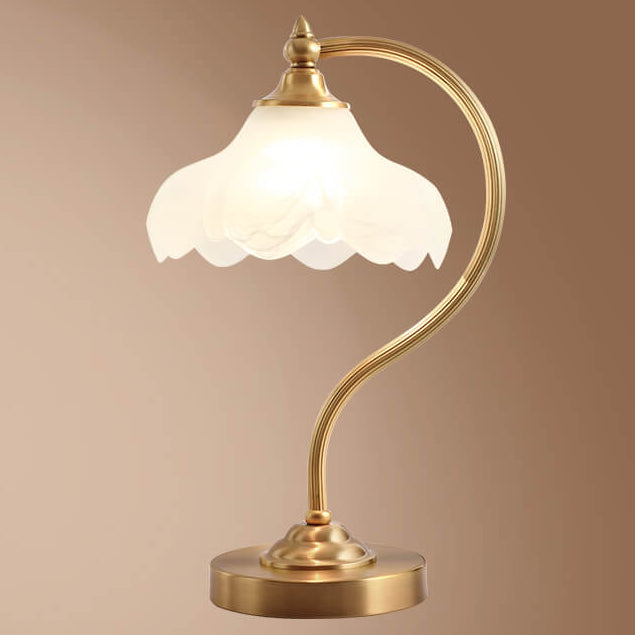 Elegant Vintage Brass Table Lamp with Glass Petal Shade - 1 Light