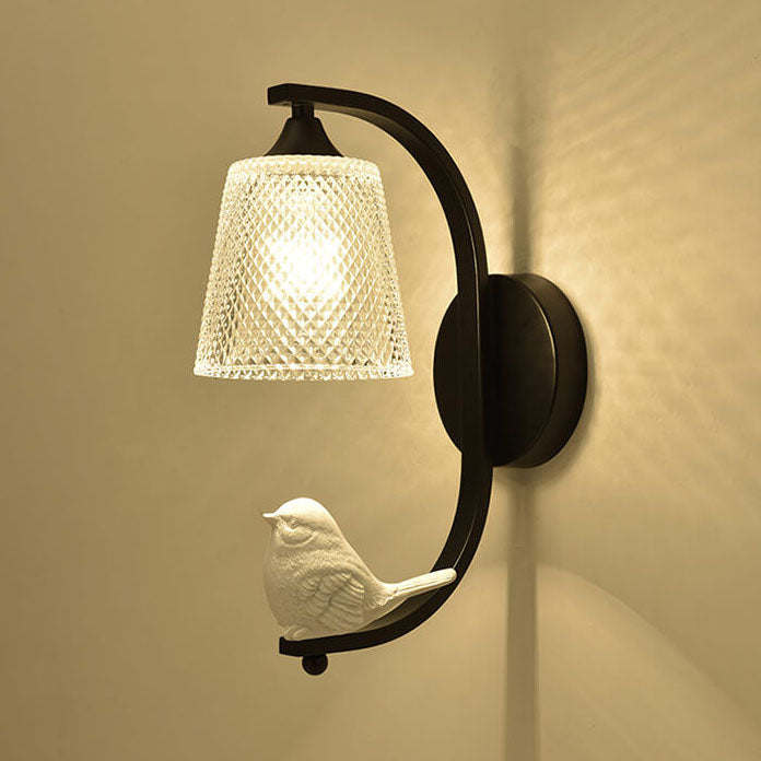 Glass Shade Resin Bird Wall Sconce