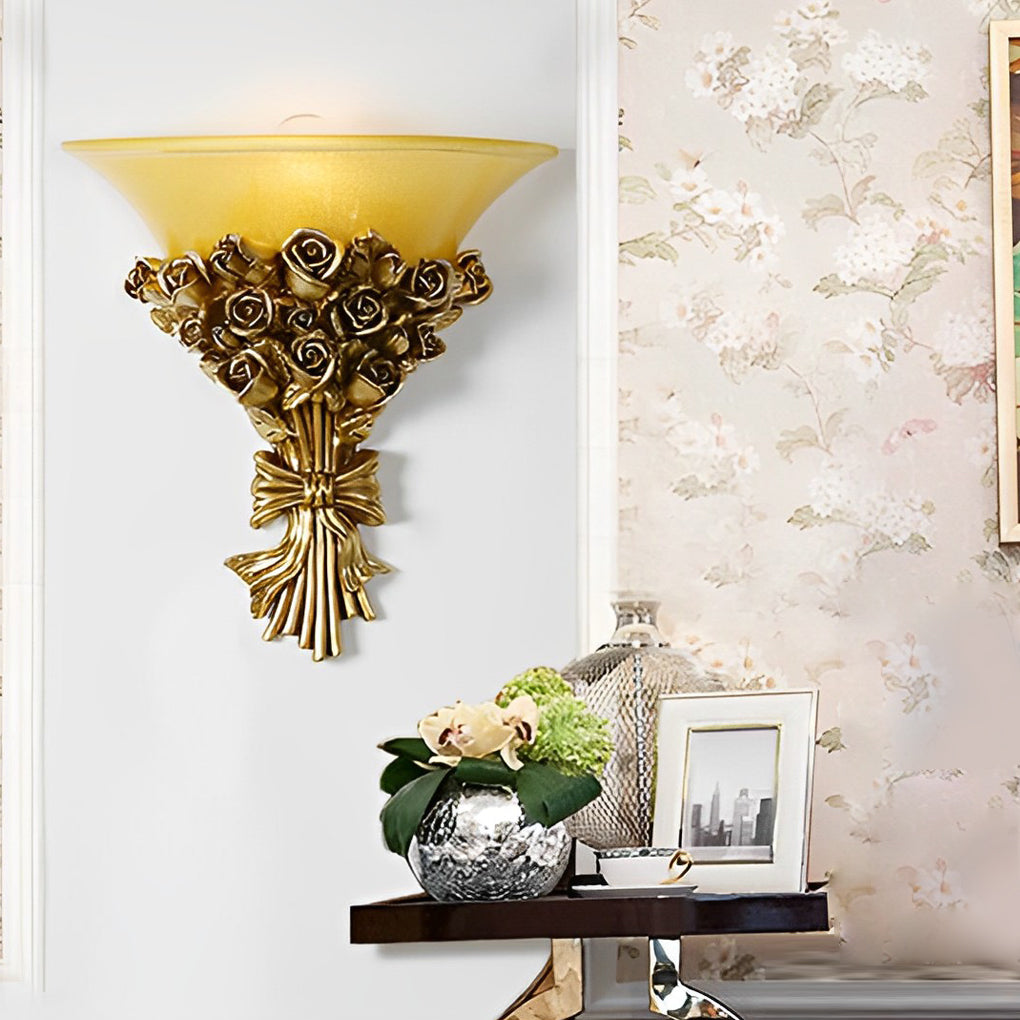 European-Style Retro Resin Rose Wall Lamp