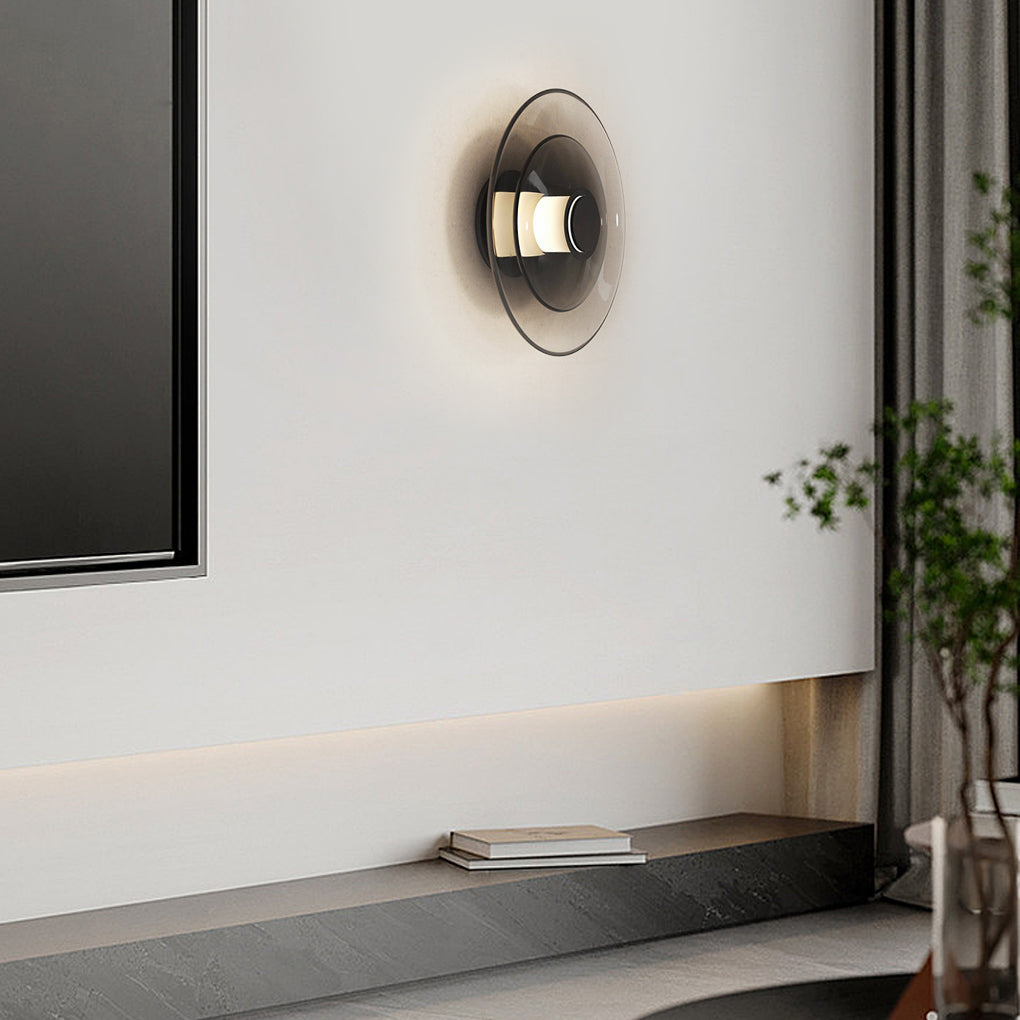 Premium Double Layer Round Glass LED Wall Light - Electroplated Metal Design