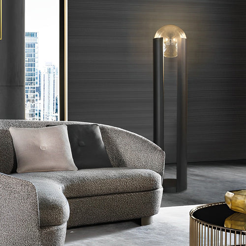 9.8-Inch Amber Glass Ball Shade with Black Softwing Lamp