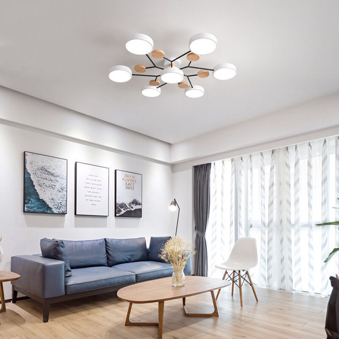 Sputnik Chandelier - Artistic Metal and Wood Ceiling Light for Kids' Rooms