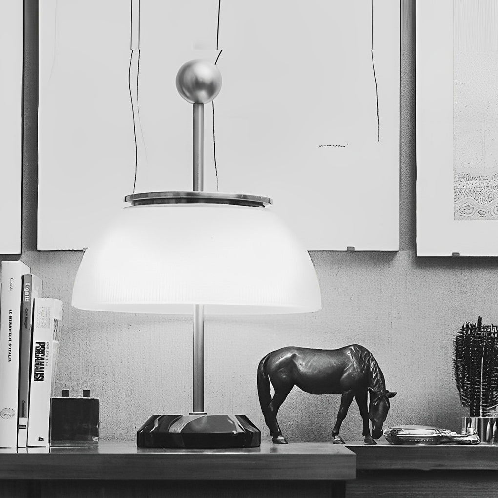 Ribbed Glass Bowl Table Lamps with Metal Italian Accents
