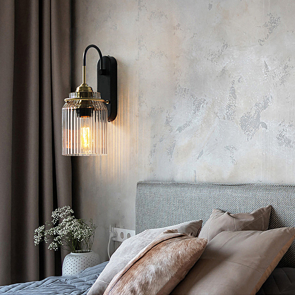 Modern LED Wall Sconce with Round Wavy Glass Shade