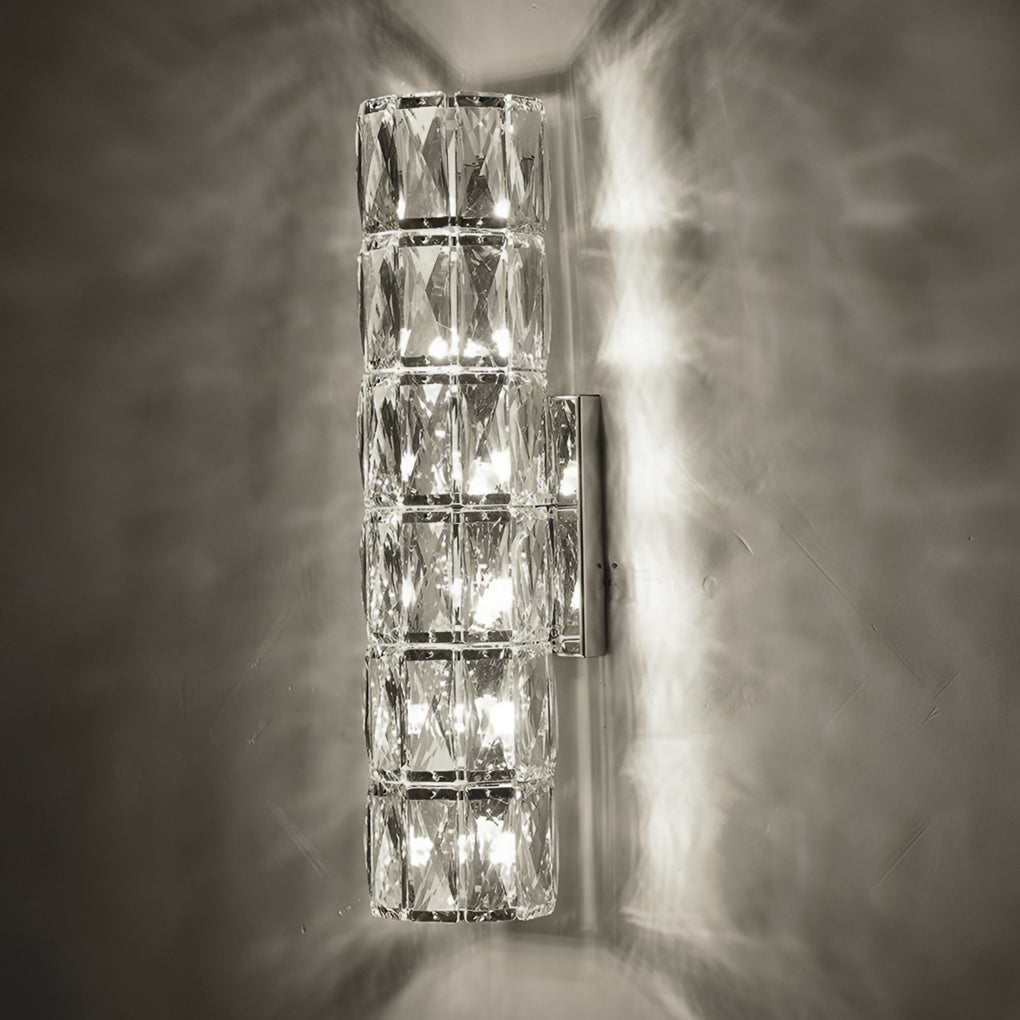 Modern LED Cylindrical Crystal Wall Sconce with Three-Step Dimming