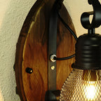 Industrial Style Black Iron and Wood Wall Lamp with E27 Socket