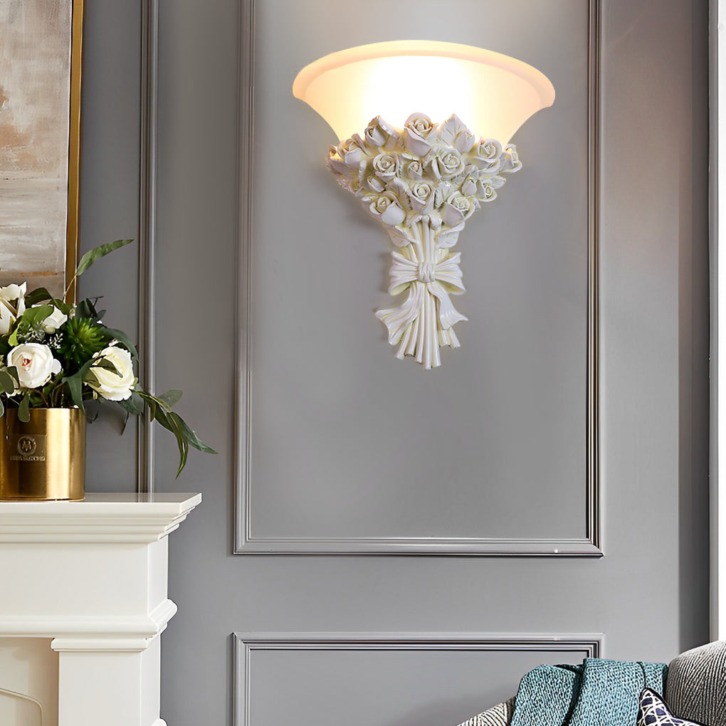 European-Style Retro Resin Rose Wall Lamp