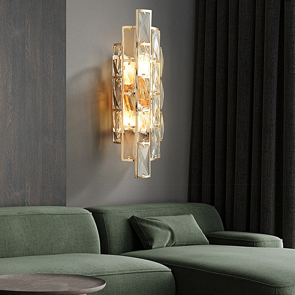 Luxury Crystal Three-Step Dimming Round Rectangular Wall Lamp