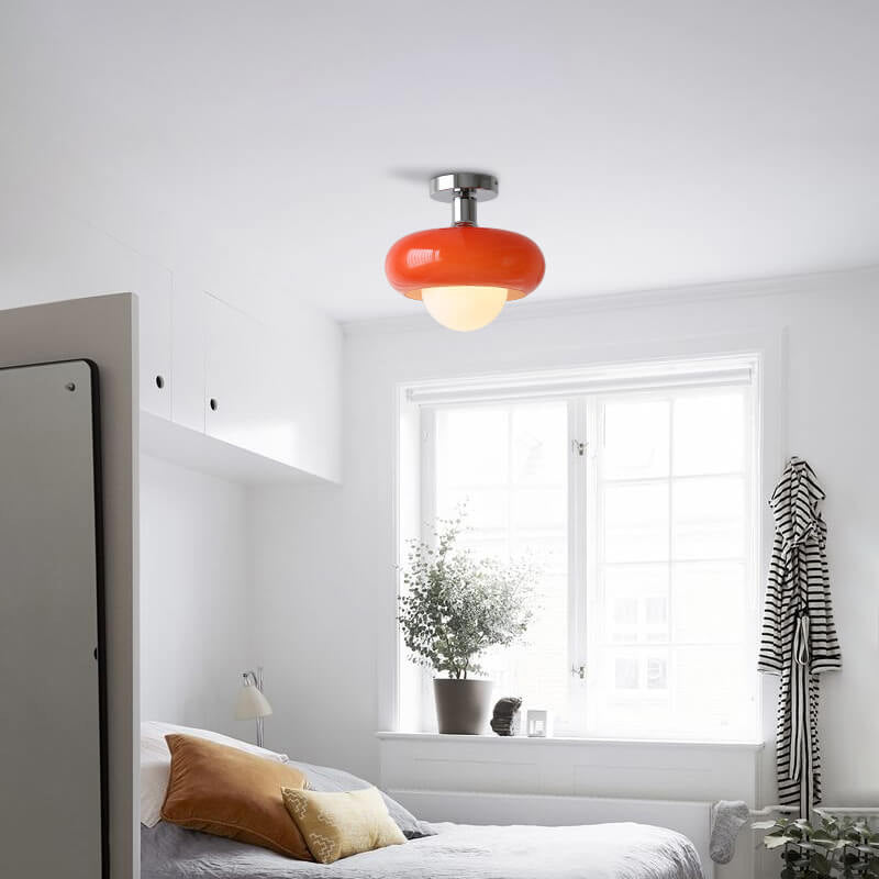 Contemporary Glass Egg Tart 1-Light Flush Mount Fixture