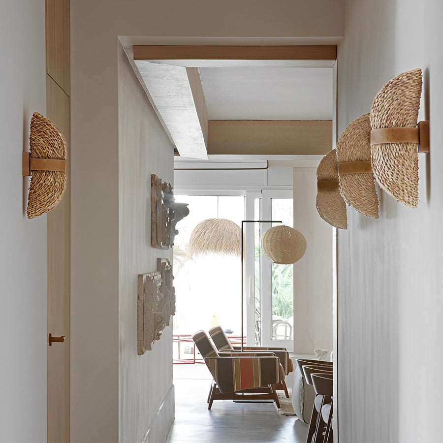 Japanese-Style Rattan Wood LED Wall Lamp - Up and Down Lighting