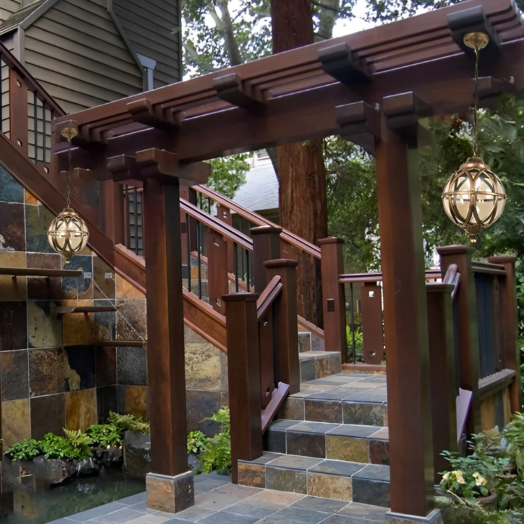 Premium Metal Orb Outdoor Ceiling Light - Moisture-Proof Pendant