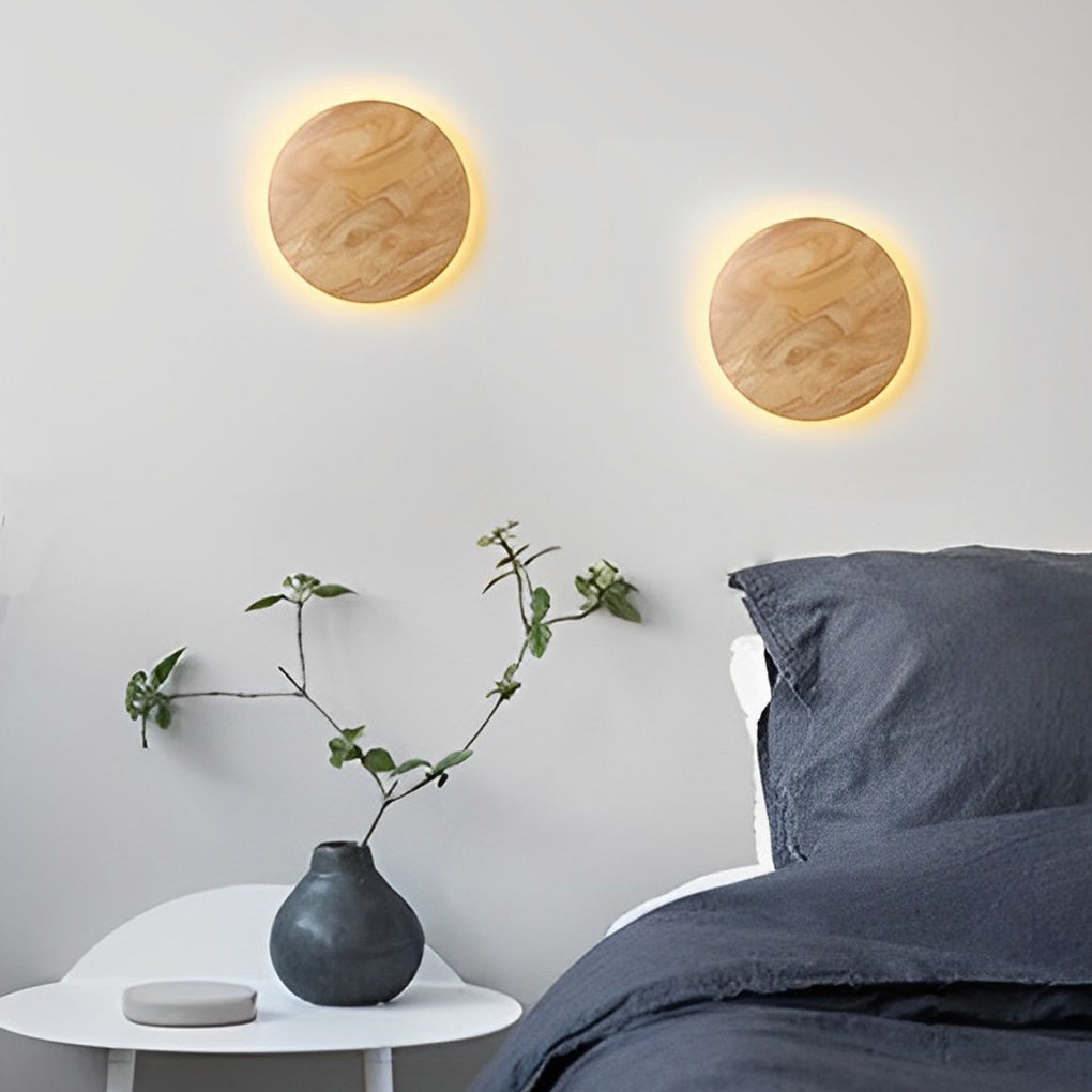 Nordic Wood LED Wall Sconce - Round Oval Bedside Lamp