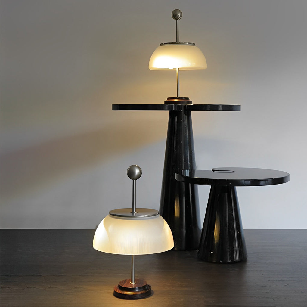 Ribbed Glass Bowl Table Lamps with Metal Italian Accents
