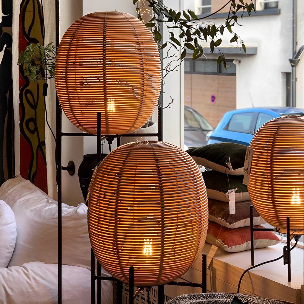 Boho Rattan and Metal Accent Floor Lamp