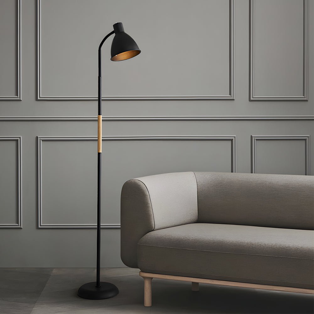 59-Inch Arc LED Floor Lamp with Wood and Metal Design