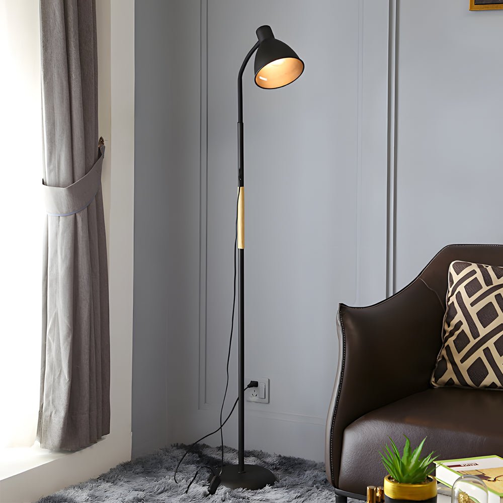 59-Inch Arc LED Floor Lamp with Wood and Metal Design