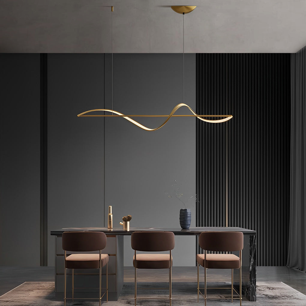 Modern Minimalist LED Copper Chandelier with Wave Design for Dining Rooms