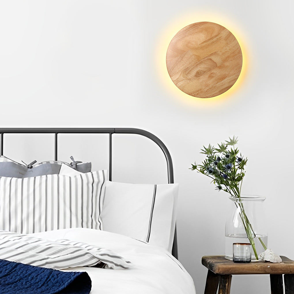 Nordic Wood LED Wall Sconce - Round Oval Bedside Lamp