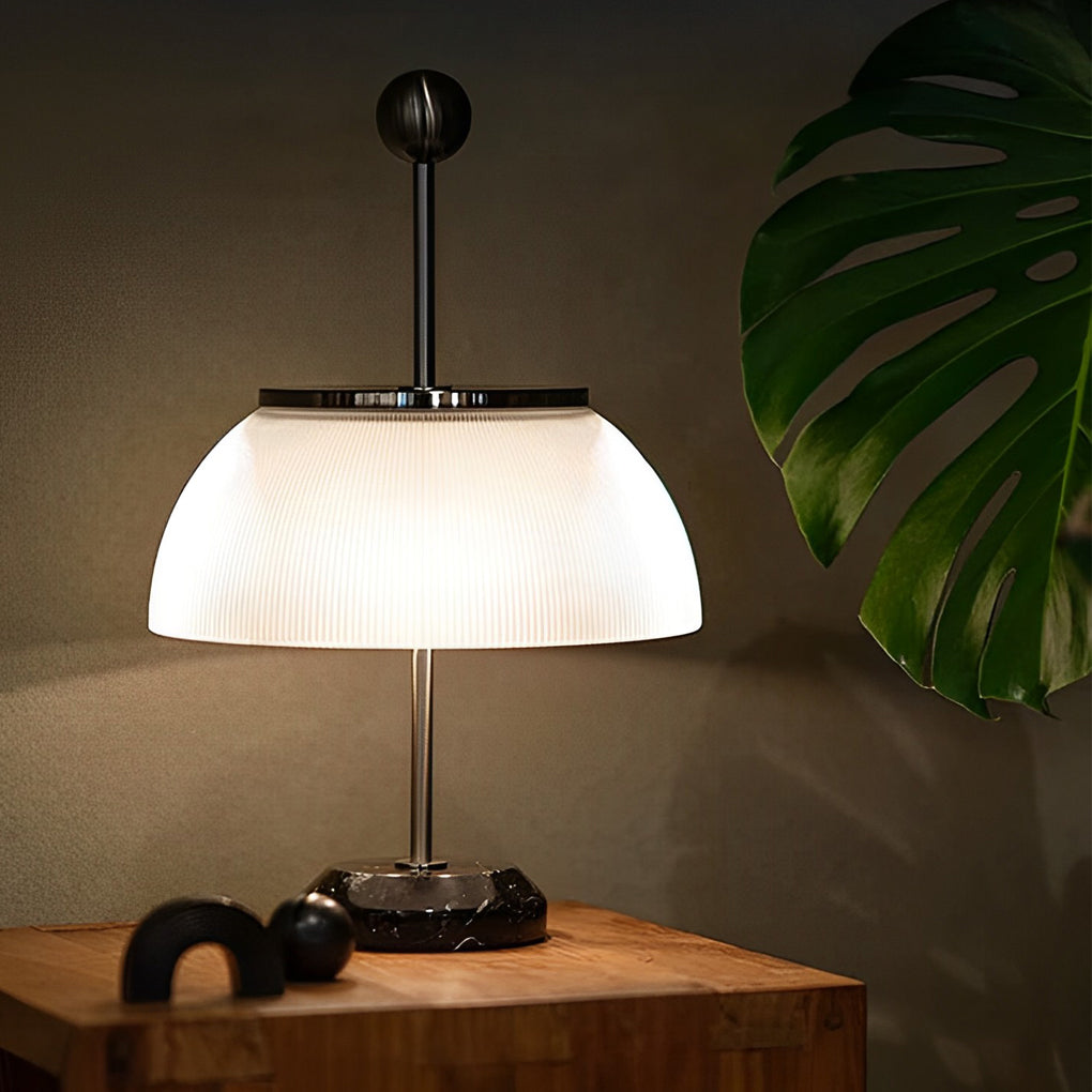 Ribbed Glass Bowl Table Lamps with Metal Italian Accents