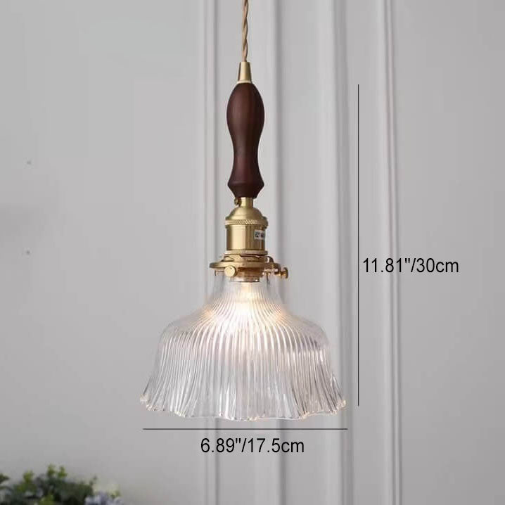 Copper & Walnut Glass Pendant Light