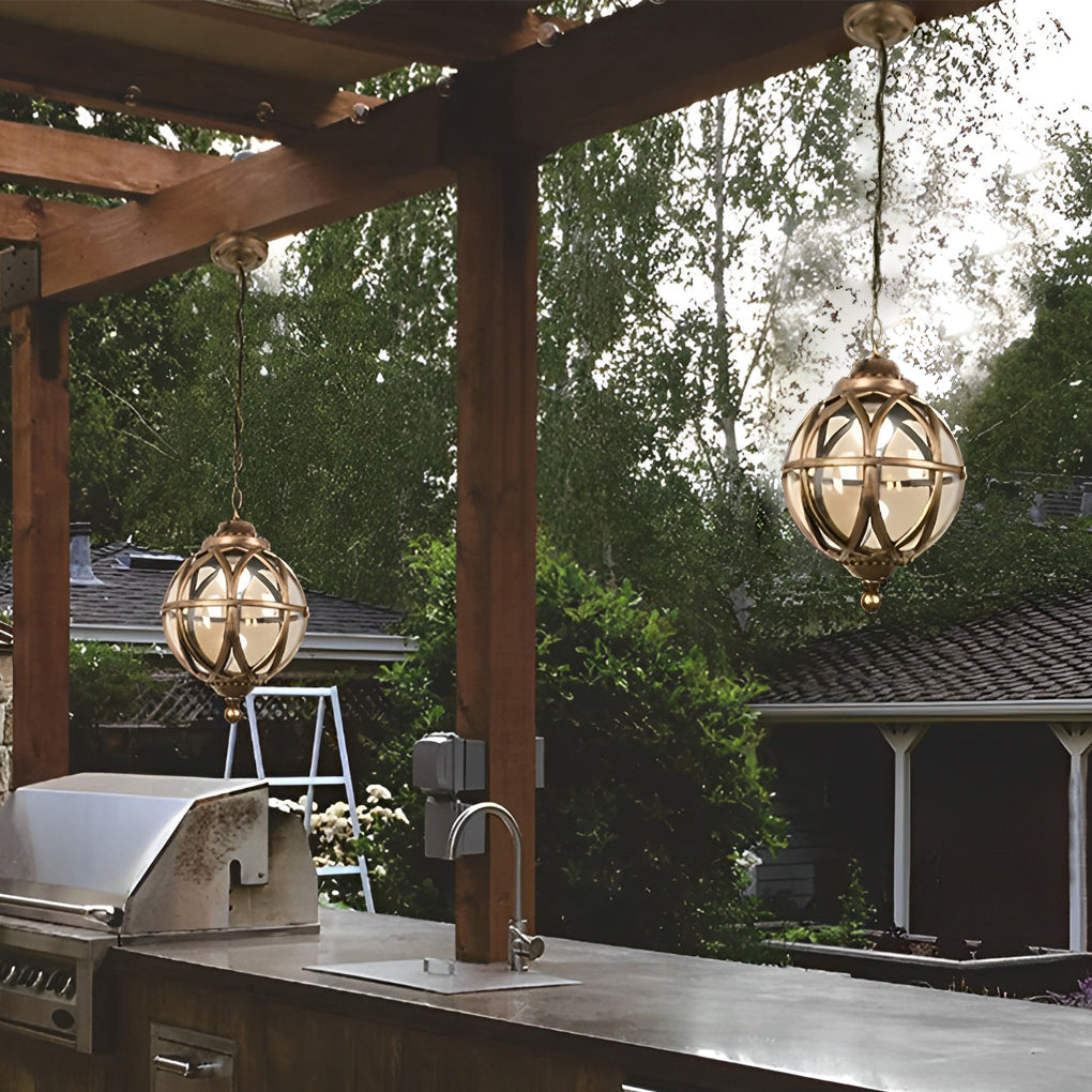 Premium Metal Orb Outdoor Ceiling Light - Moisture-Proof Pendant