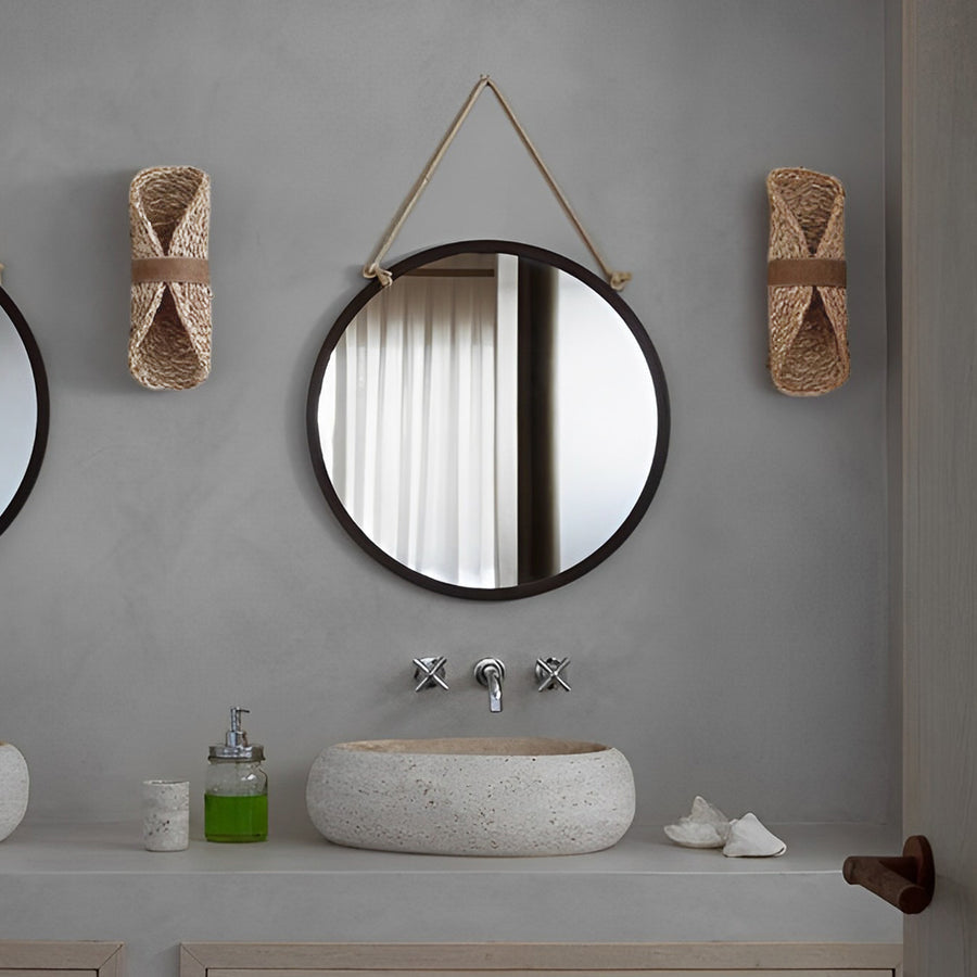 Japanese-Style Rattan Wood LED Wall Lamp - Up and Down Lighting