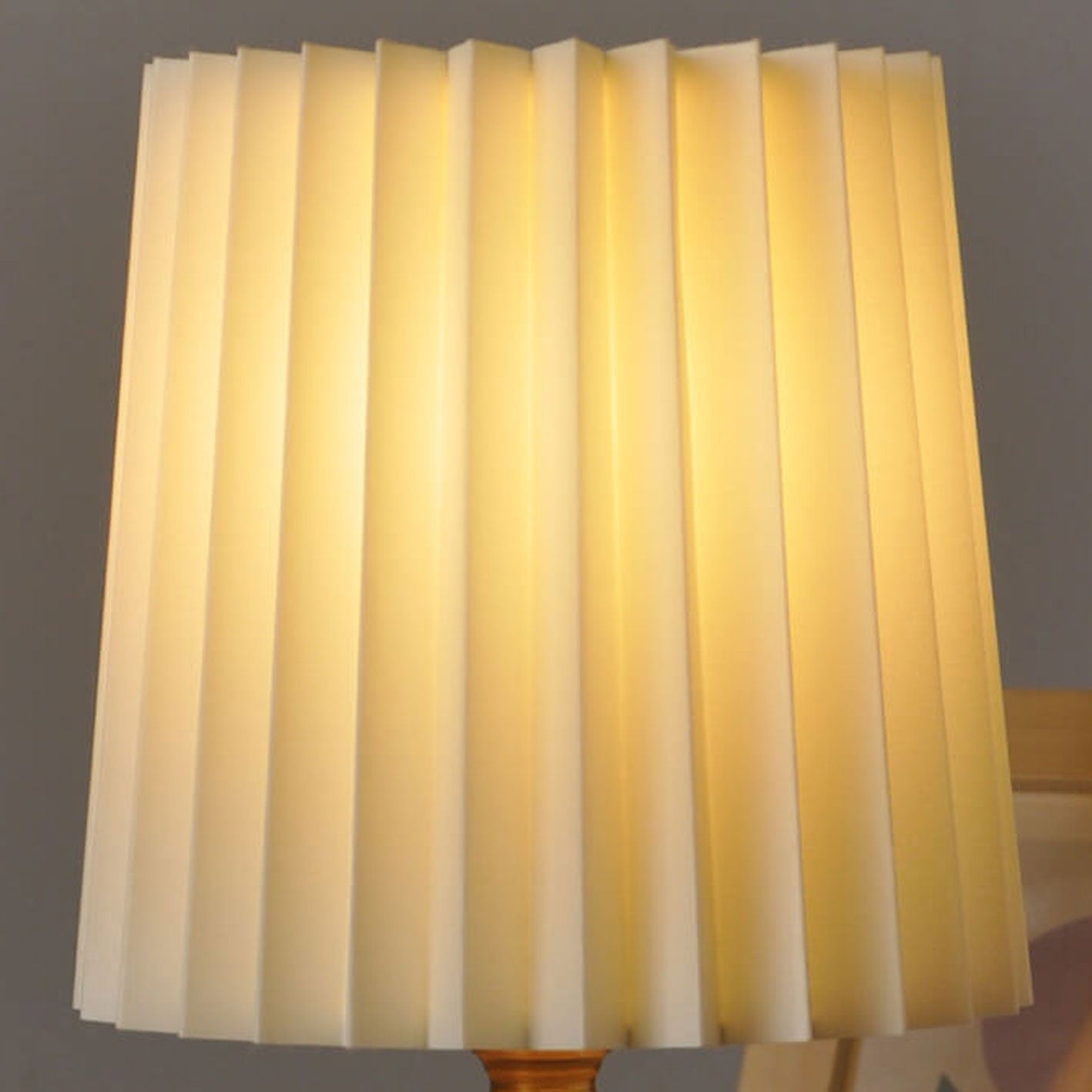 Vintage Korean Solid Wood Base Pleated Column Table Lamp - 1 Light