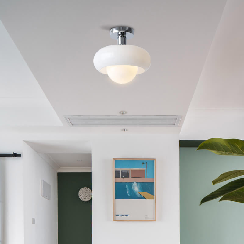Contemporary Glass Egg Tart 1-Light Flush Mount Fixture