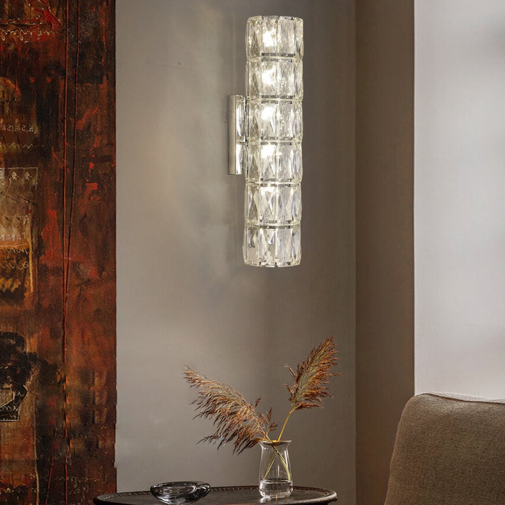 Modern LED Cylindrical Crystal Wall Sconce with Three-Step Dimming
