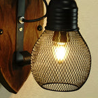 Industrial Style Black Iron and Wood Wall Lamp with E27 Socket
