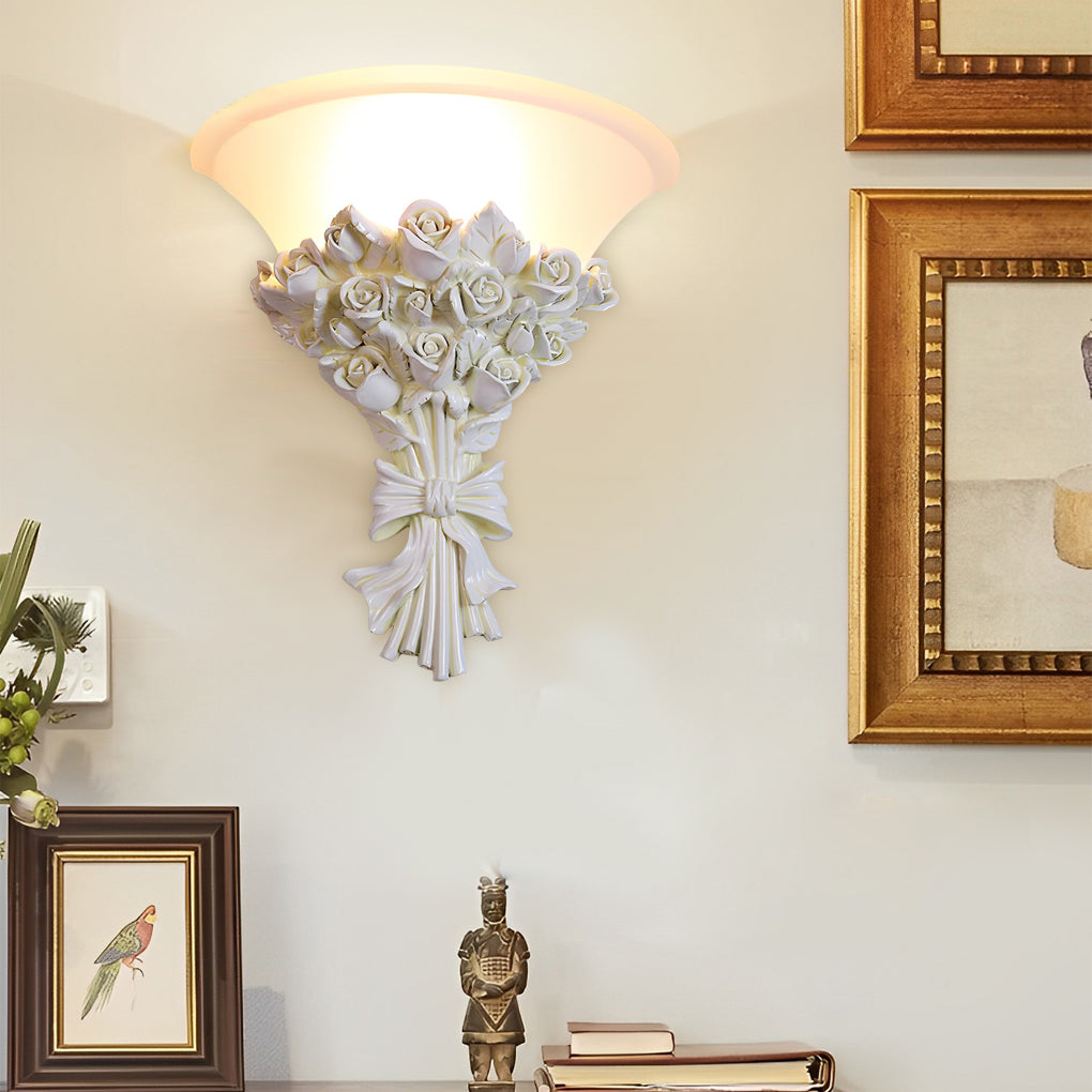 European-Style Retro Resin Rose Wall Lamp