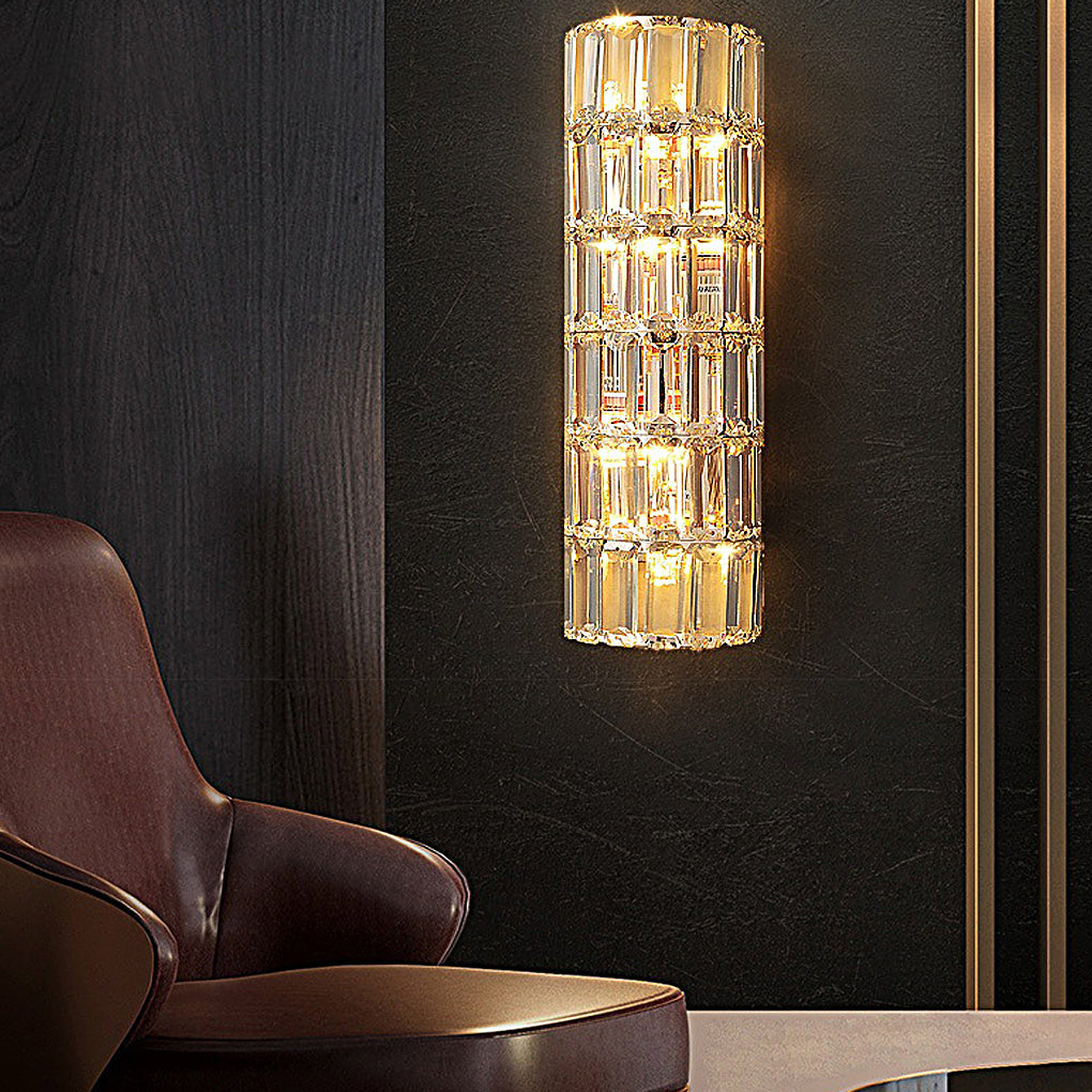 Luxury Crystal Three-Step Dimming Round Rectangular Wall Lamp