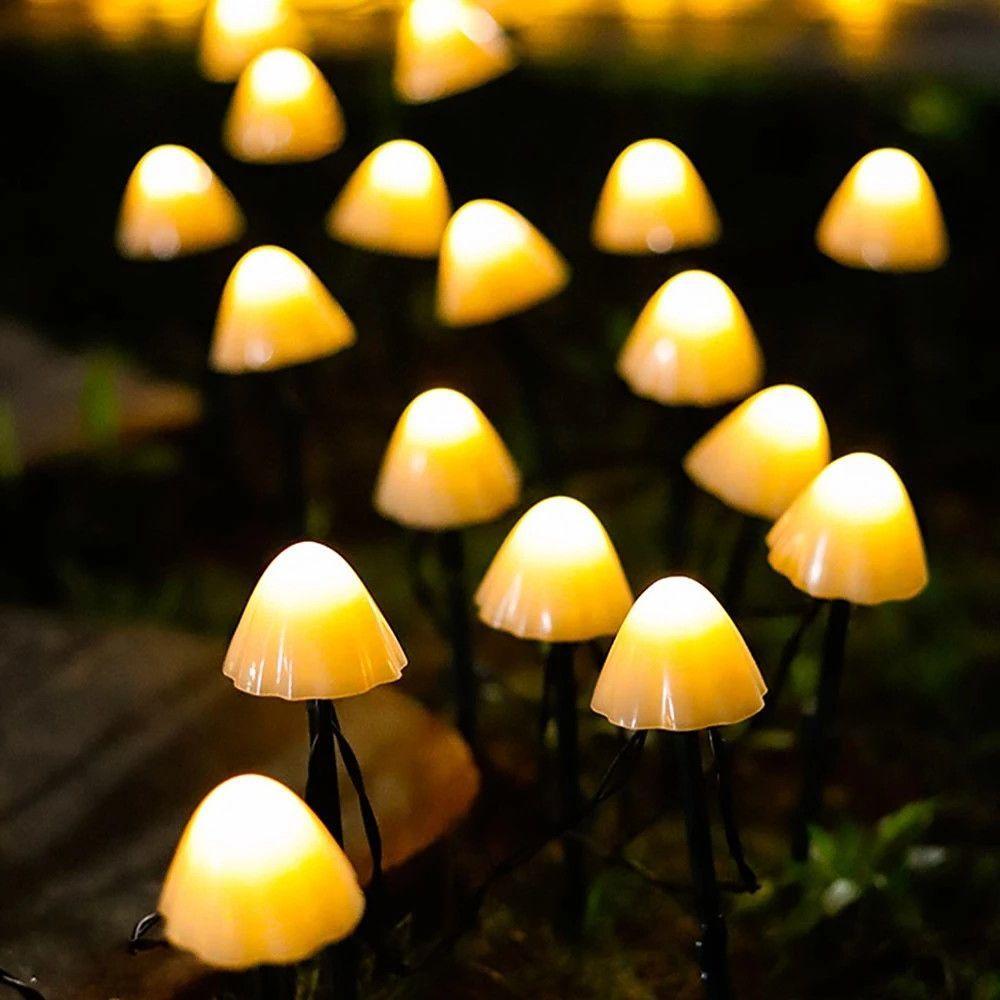 Premium Outdoor Mini Mushroom RGB Solar String Lights - 16.4 ft