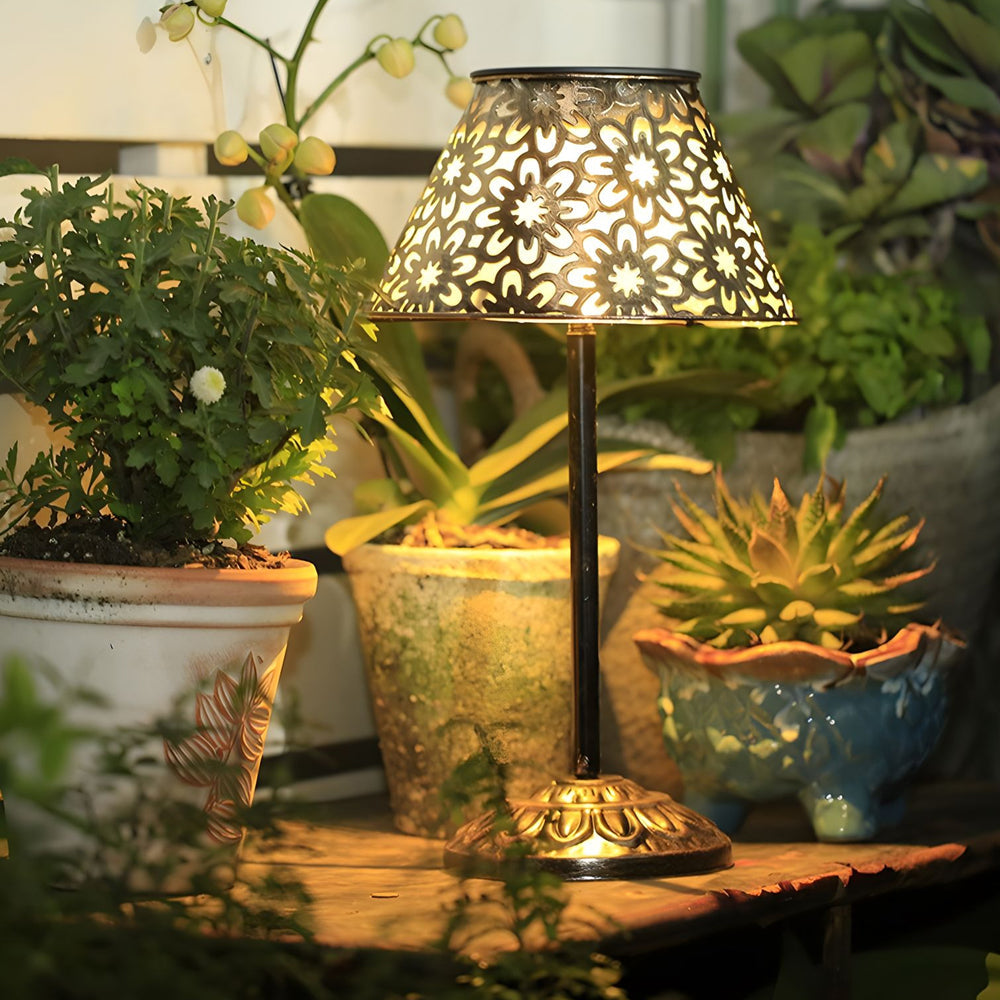 Premium Solar Silver Metal LED Outdoor Table Lamp - Waterproof Design
