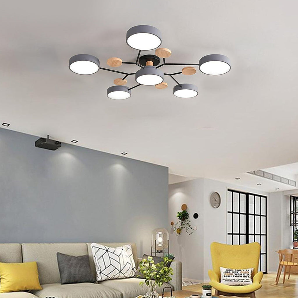 Sputnik Chandelier - Artistic Metal and Wood Ceiling Light for Kids' Rooms