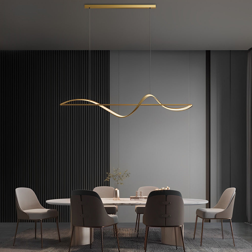 Modern Minimalist LED Copper Chandelier with Wave Design for Dining Rooms