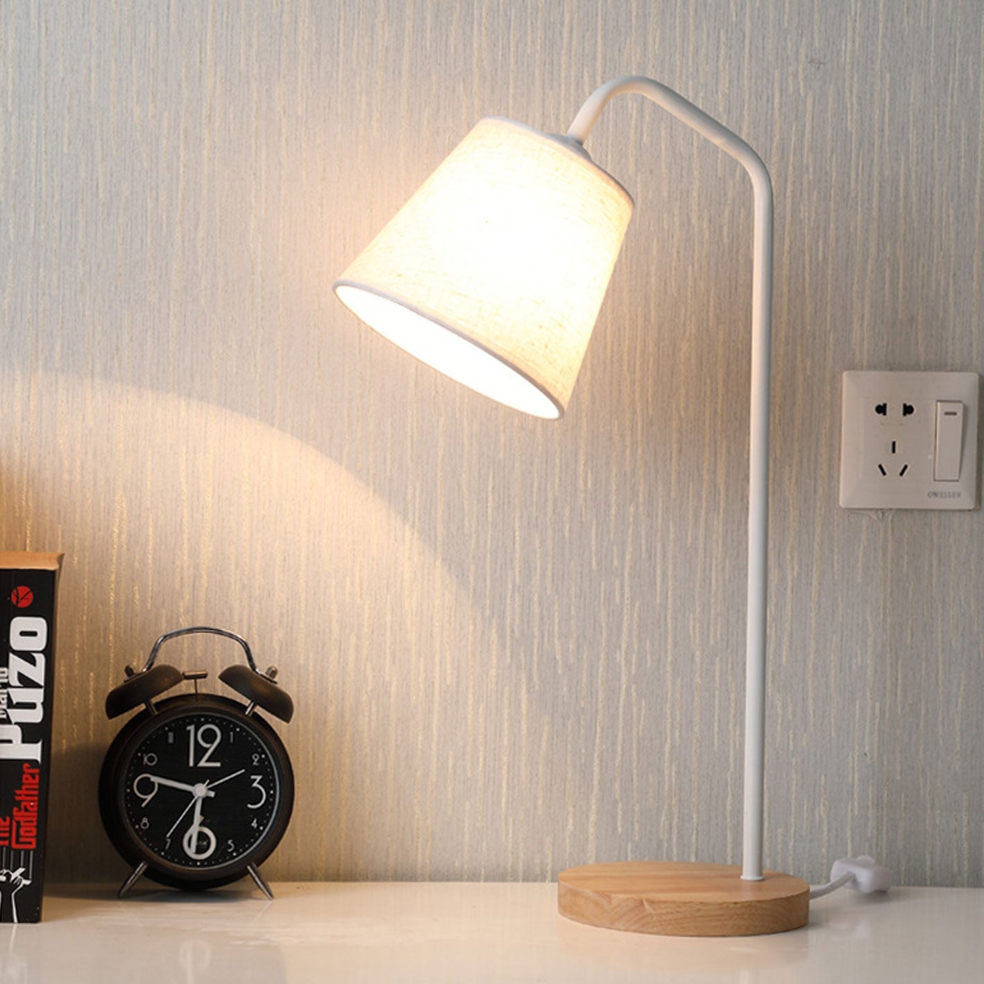 Minimalist Cone Linen Shade Table Lamp with Wood Base - 1-Light Design