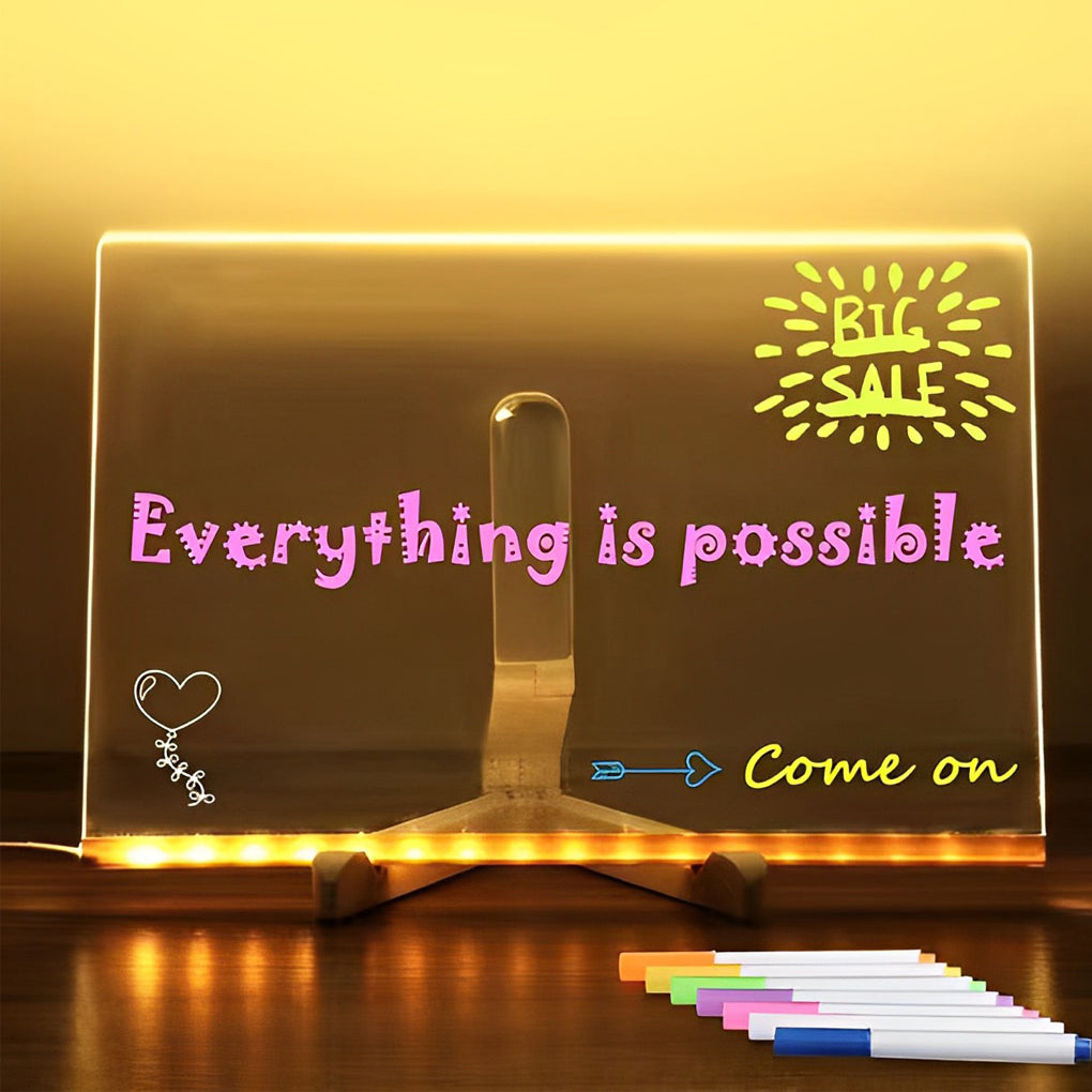 Colorful LED Acrylic Writable Message Board Table Lamp
