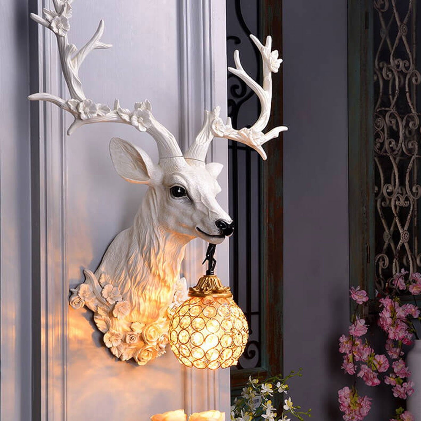 Industrial Deer Head Wall Sconce