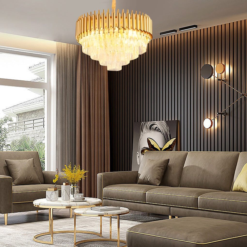 Luxury Round Oval Crystal Chandelier with Three-Step Dimming