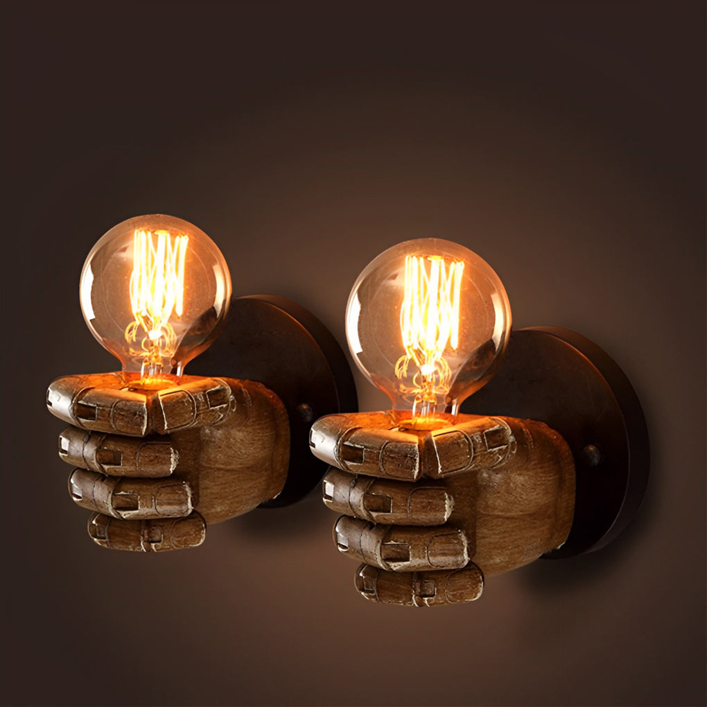 Retro Industrial Resin Hand Fist Wall Sconce Lamp