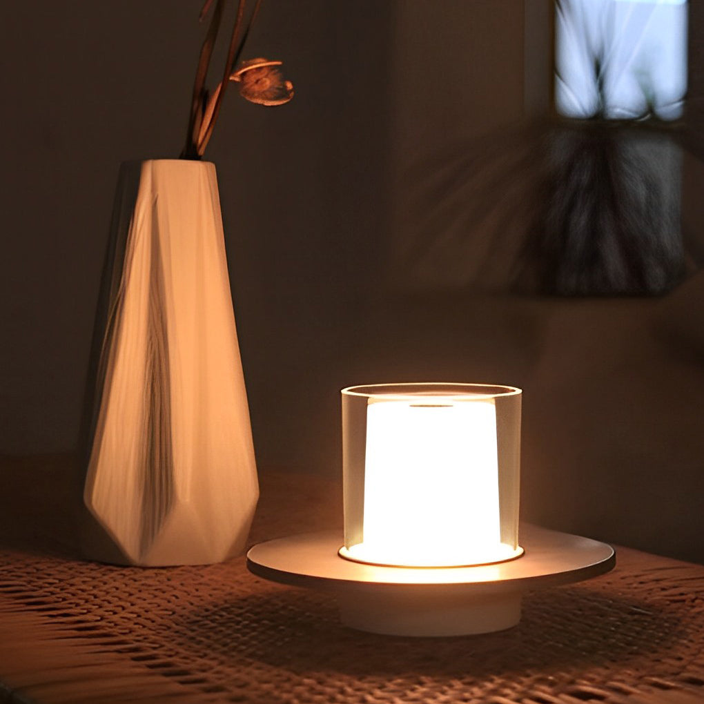 Stylish Cordless Cylinder Candle Lamp with Dish Base