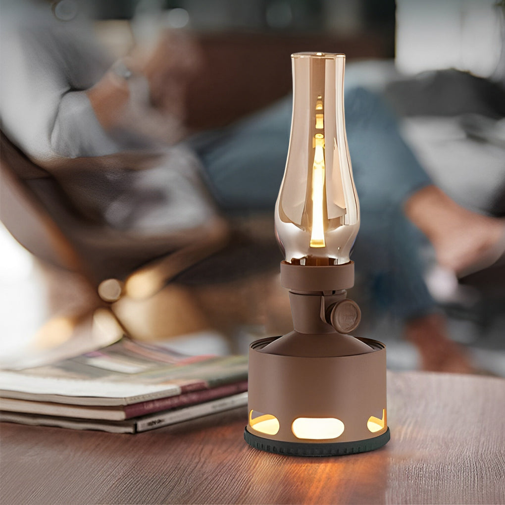 Contemporary LED Table Lamp with Kerosene Design - Battery Operated