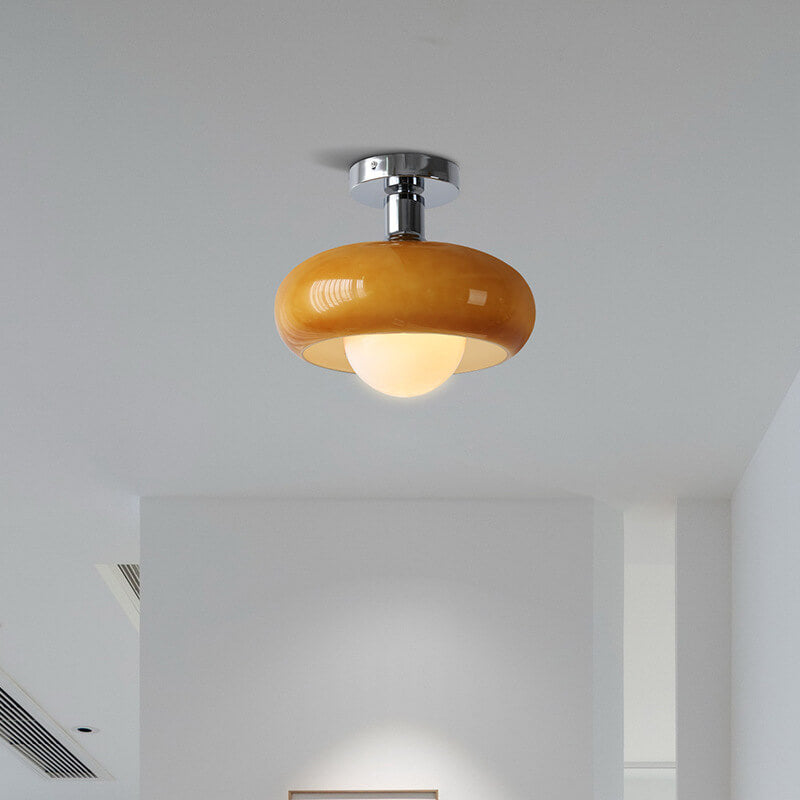 Contemporary Glass Egg Tart 1-Light Flush Mount Fixture