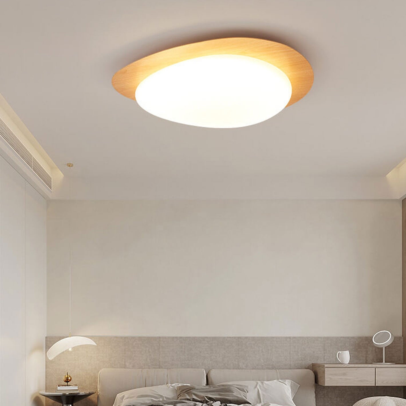 Nordic Wood Grain Pebble LED Flush Mount Ceiling Light